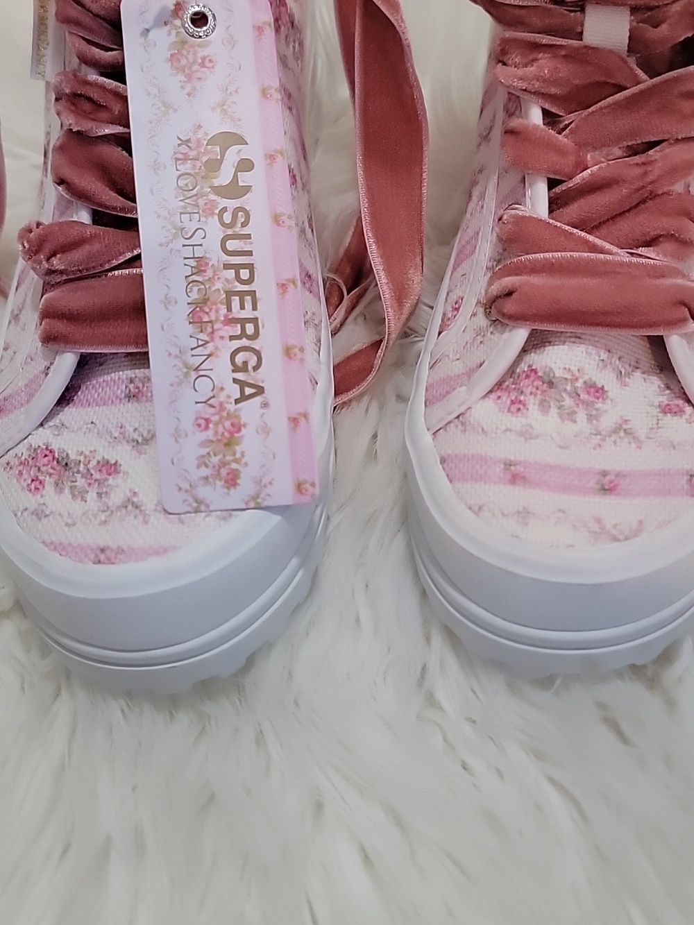 Pink Floral High-Top Sneakers with Velvet Laces - Picture 7 of 12